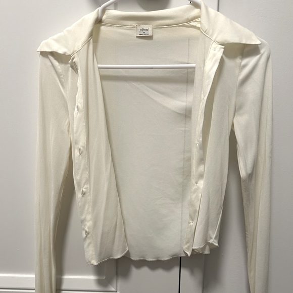 Aritzia button-up mesh long-sleeve blouse - Picture 2 of 3